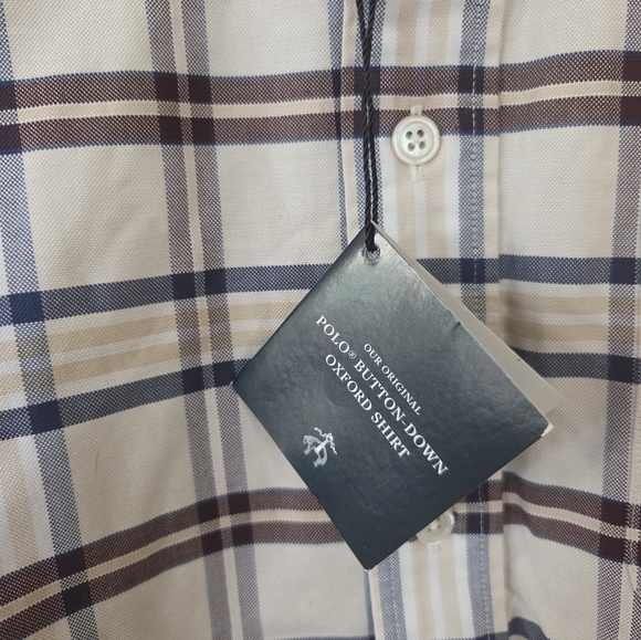 NWTs Brooks Brothers Original Polo Button-Down Oxford Shirt Cream & Blue Plaid - Picture 5 of 5